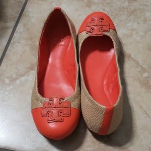 Authentic TB coral and beige flats